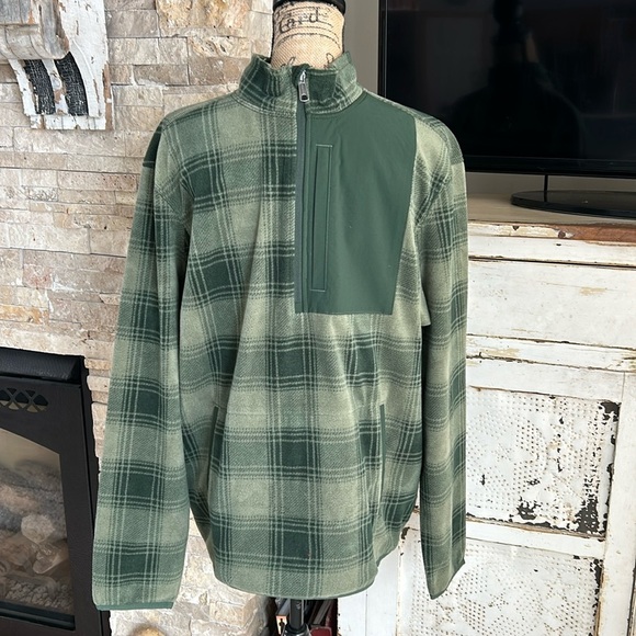 Duluth Trading Co green relaxed fit checkpoint fleece mock neck zip pullover - Picture 1 of 16